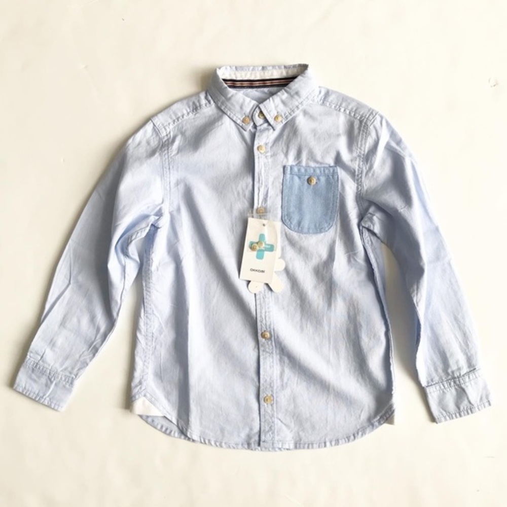 Okkoai NWT blue button down shirt 5/6Y